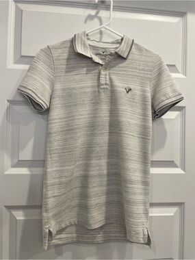 American Eagle Outfitters Light Gray Striped Polo